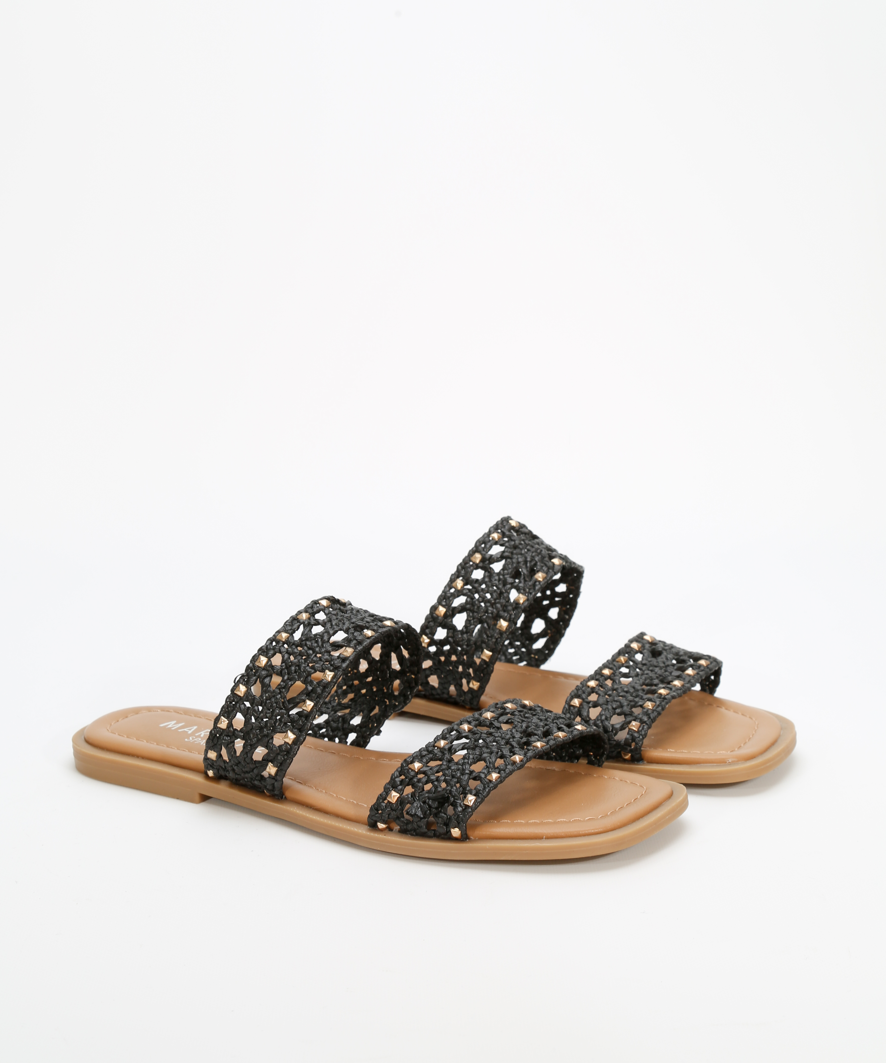 Sandalias planas rejilla tachas
